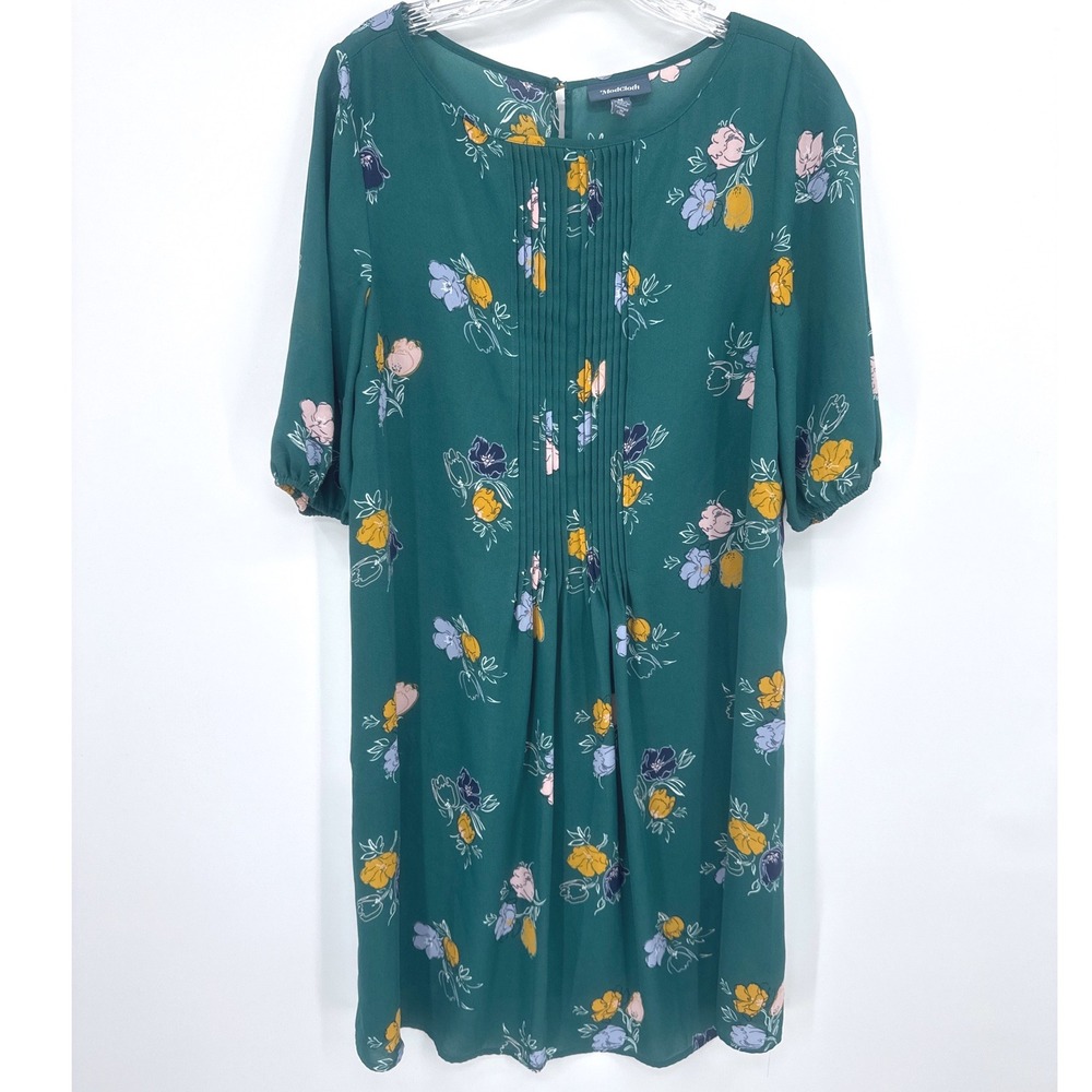 ModCloth Green Floral Pintuck Shift Dress Womens Medium Lightweight Garden Party